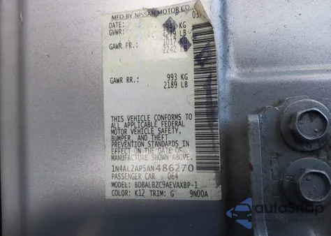 2010 Nissan Altima 2.5 S z USA, uszkodzony, nr VIN 1N4AL2AP5AN486270